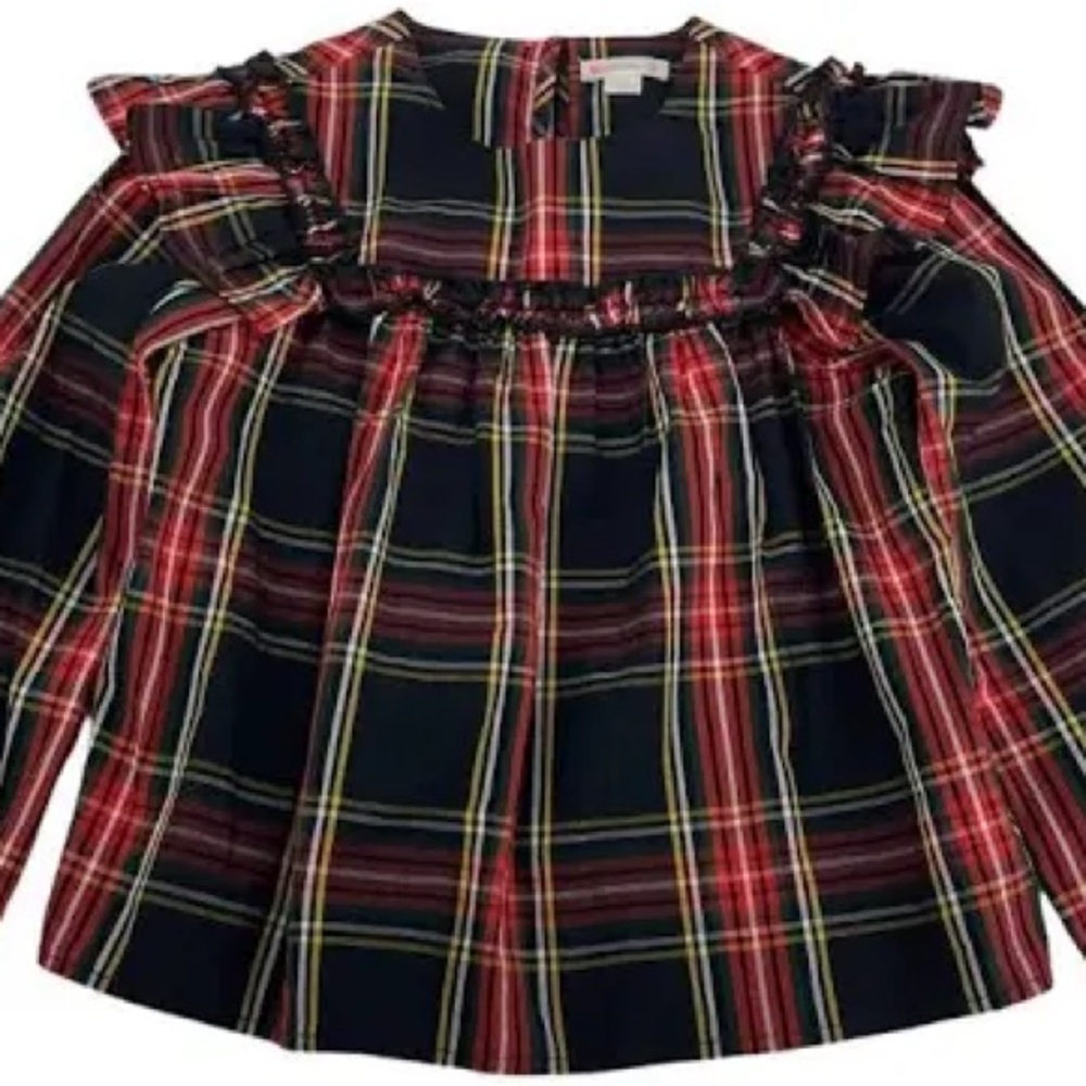 Jcrew Crewcuts Girls Size Large Stewart Tartan Plaid Ruffle Top